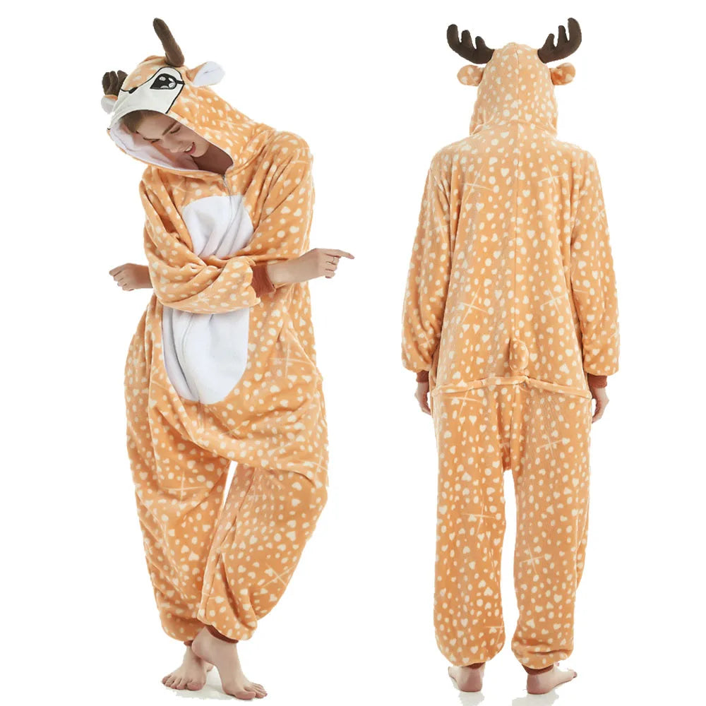 Animal Onesies Kigurumi Unicorn Pajamas Set Women Winter Overall Flannel Cartoon Cosplay Sleepwear Jumpsuit Men Homewear Pijama