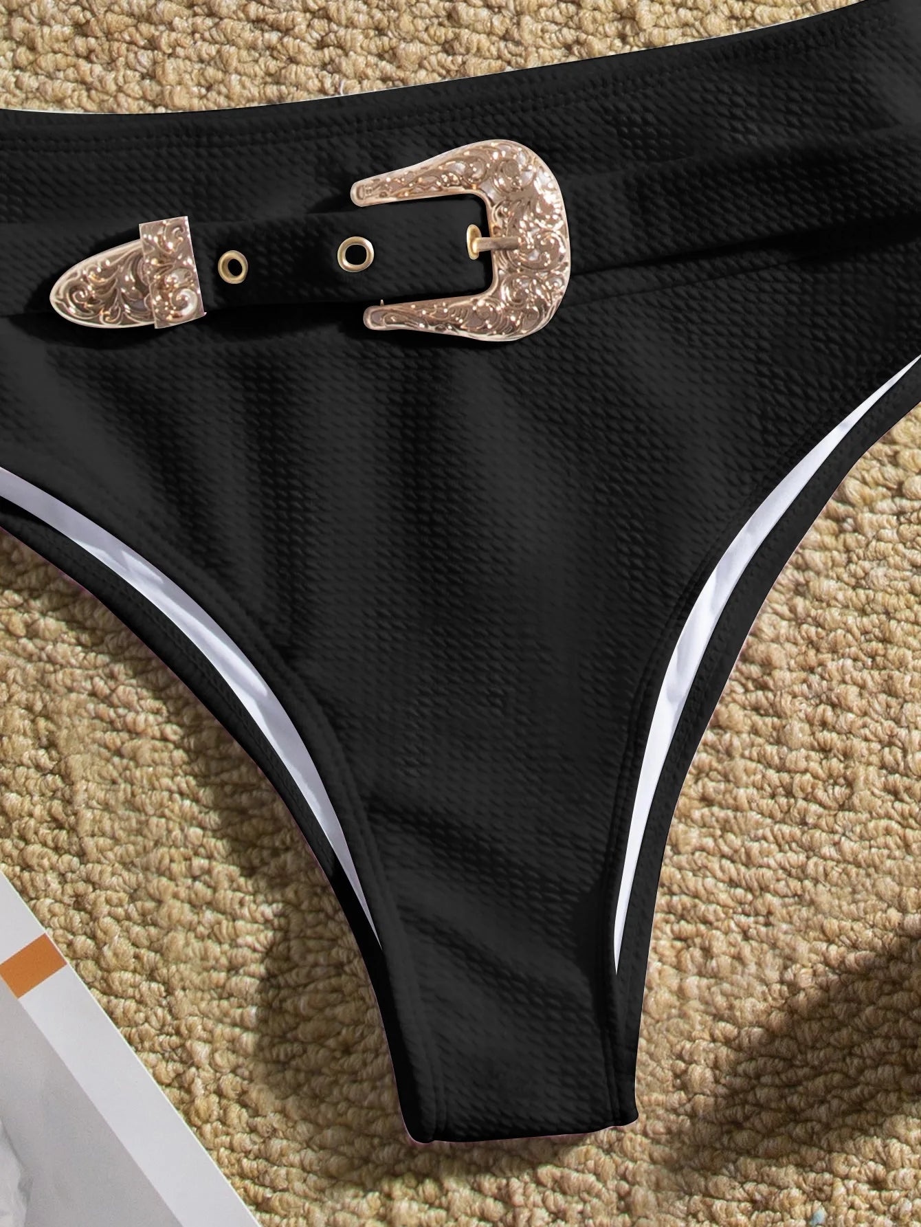 Sexy Rhinestone Belt High Waist Bikinis Set 2025 Women Solid White Black Push Up Underwire Swimsuit Buckle Bathing Suit Swimwear