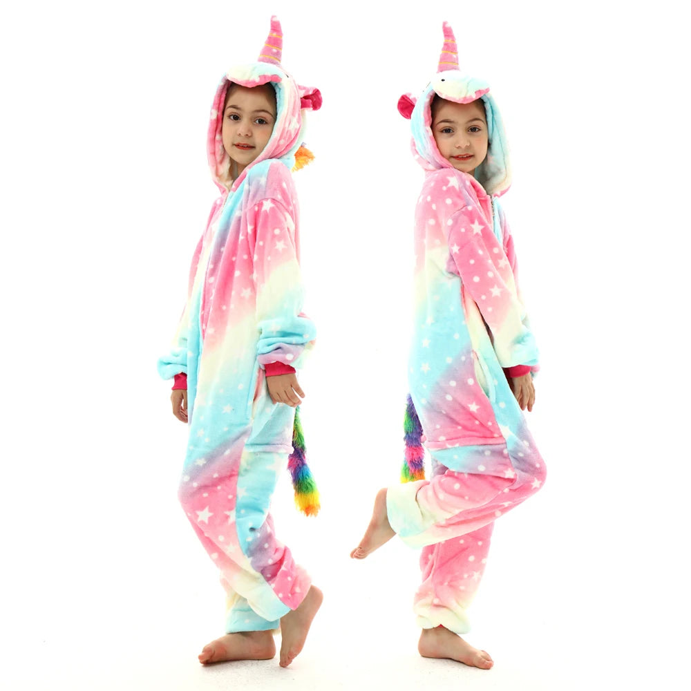 Animal Onesies Kigurumi Unicorn Pajamas Set Women Winter Overall Flannel Cartoon Cosplay Sleepwear Jumpsuit Men Homewear Pijama