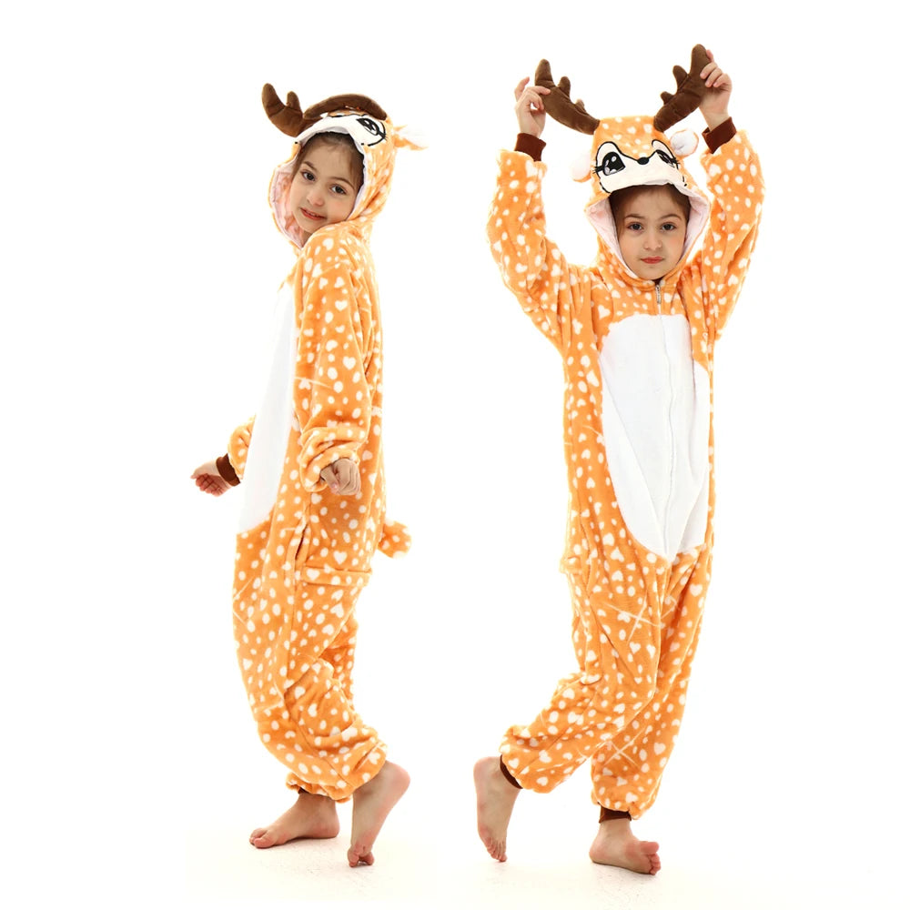 Animal Onesies Kigurumi Unicorn Pajamas Set Women Winter Overall Flannel Cartoon Cosplay Sleepwear Jumpsuit Men Homewear Pijama