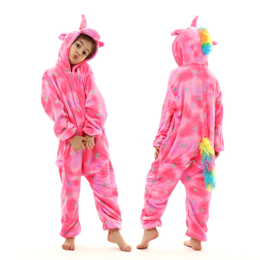 Animal Onesies Kigurumi Unicorn Pajamas Set Women Winter Overall Flannel Cartoon Cosplay Sleepwear Jumpsuit Men Homewear Pijama