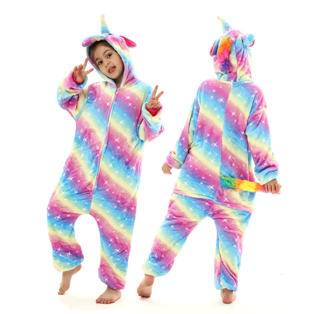 Animal Onesies Kigurumi Unicorn Pajamas Set Women Winter Overall Flannel Cartoon Cosplay Sleepwear Jumpsuit Men Homewear Pijama