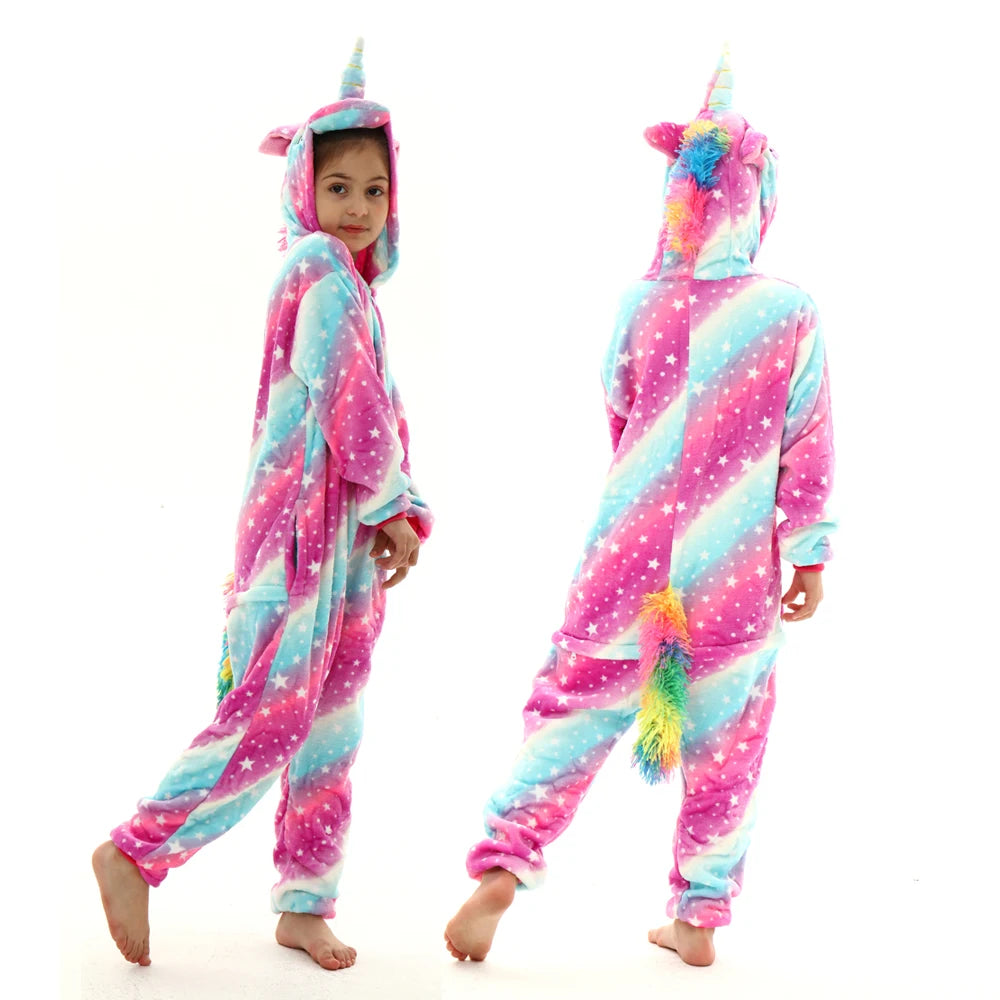 Animal Onesies Kigurumi Unicorn Pajamas Set Women Winter Overall Flannel Cartoon Cosplay Sleepwear Jumpsuit Men Homewear Pijama