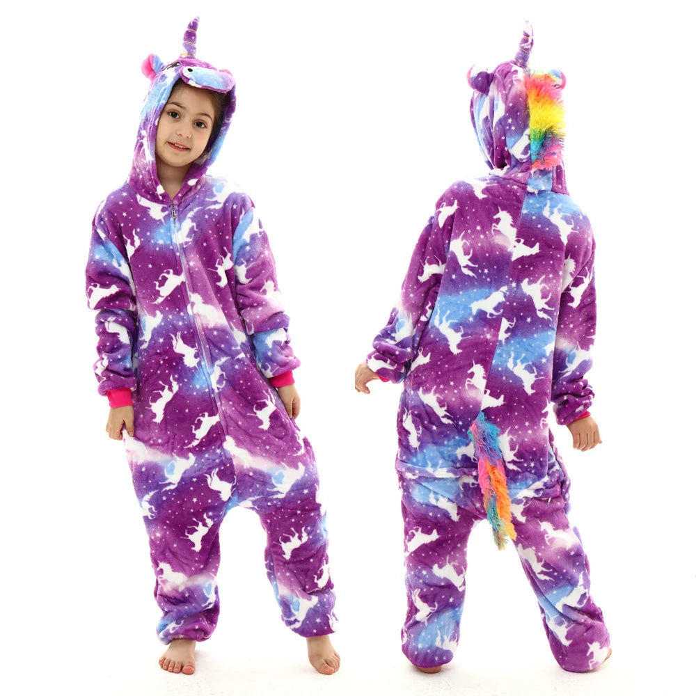 Animal Onesies Kigurumi Unicorn Pajamas Set Women Winter Overall Flannel Cartoon Cosplay Sleepwear Jumpsuit Men Homewear Pijama