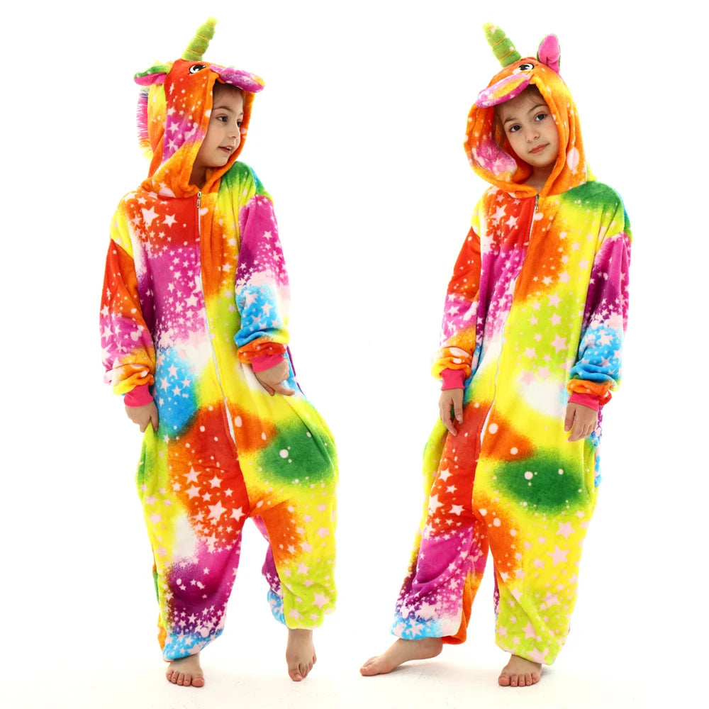 Animal Onesies Kigurumi Unicorn Pajamas Set Women Winter Overall Flannel Cartoon Cosplay Sleepwear Jumpsuit Men Homewear Pijama