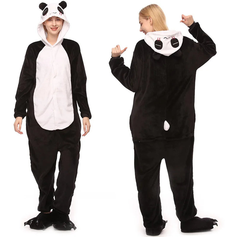 Animal Onesies Kigurumi Unicorn Pajamas Set Women Winter Overall Flannel Cartoon Cosplay Sleepwear Jumpsuit Men Homewear Pijama