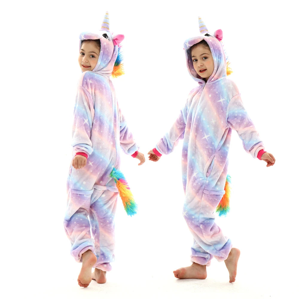Animal Onesies Kigurumi Unicorn Pajamas Set Women Winter Overall Flannel Cartoon Cosplay Sleepwear Jumpsuit Men Homewear Pijama