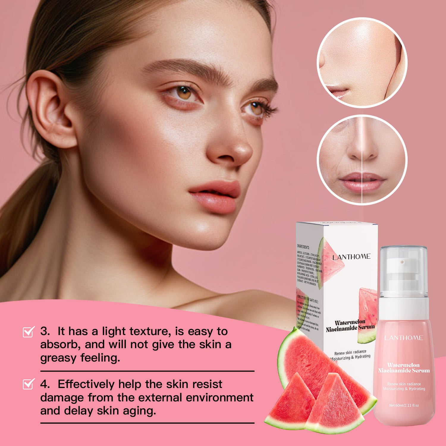 Watermelon Glow Niacinamide Moisturizing Face Pre-Treatment,Moisturizing Serum,Skin Makeup Lightweight Moisturizing Pre-treatmen