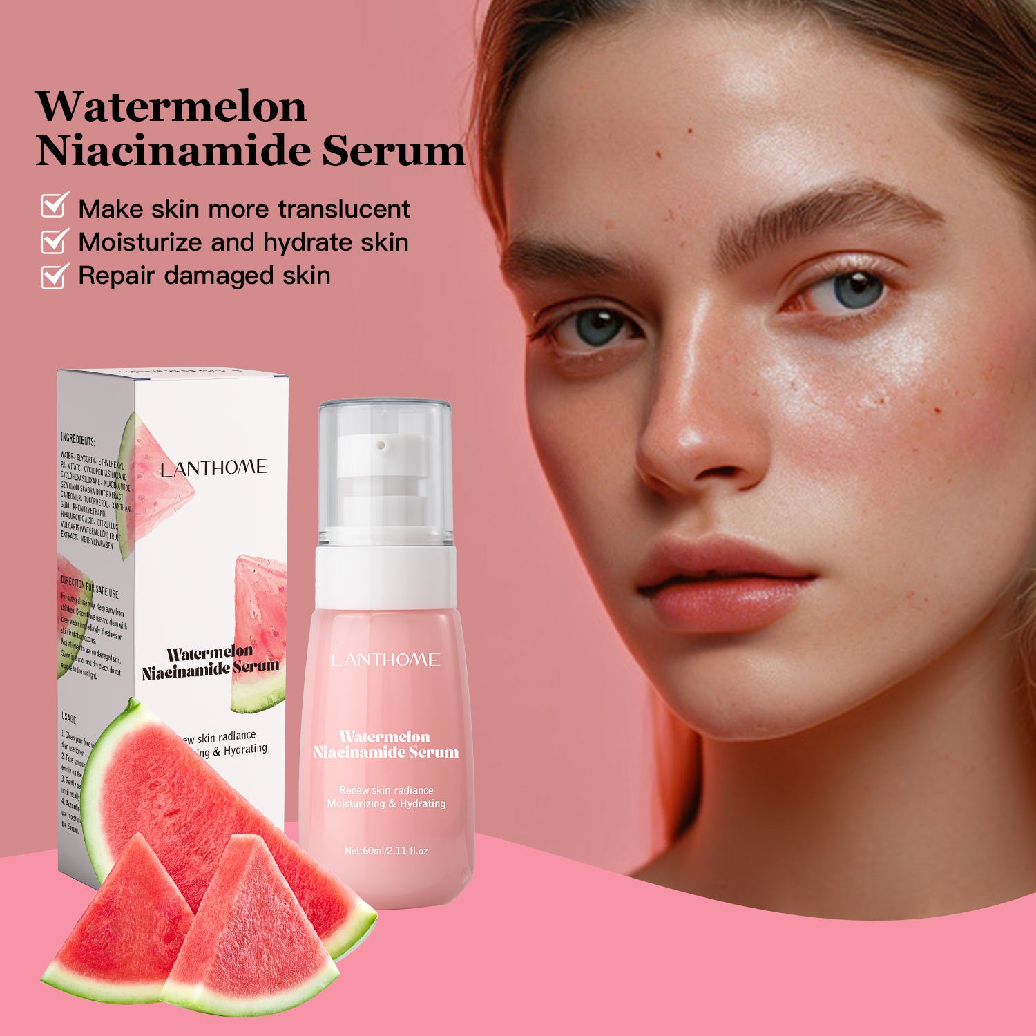 Watermelon Glow Niacinamide Moisturizing Face Pre-Treatment,Moisturizing Serum,Skin Makeup Lightweight Moisturizing Pre-treatmen