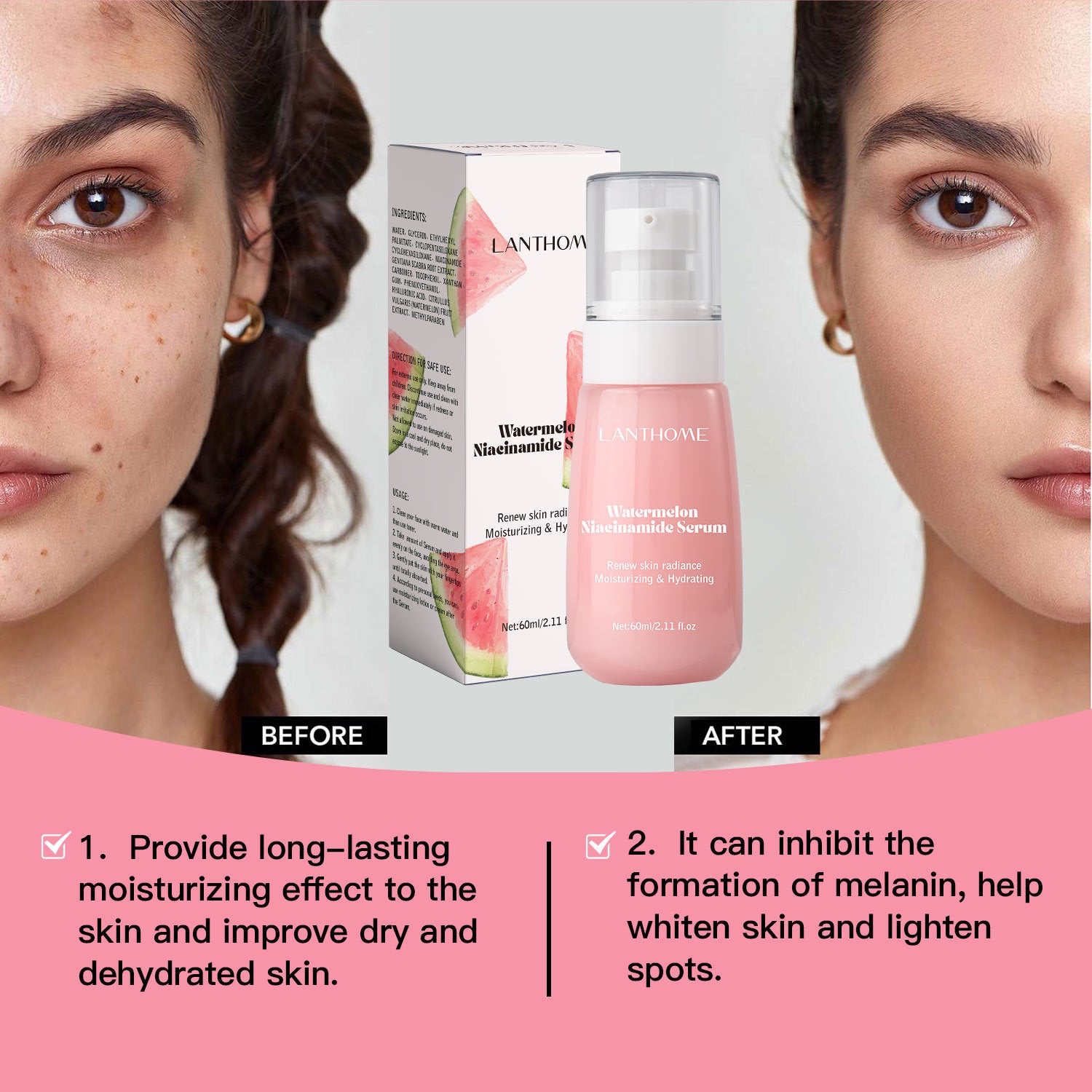 Watermelon Glow Niacinamide Moisturizing Face Pre-Treatment,Moisturizing Serum,Skin Makeup Lightweight Moisturizing Pre-treatmen