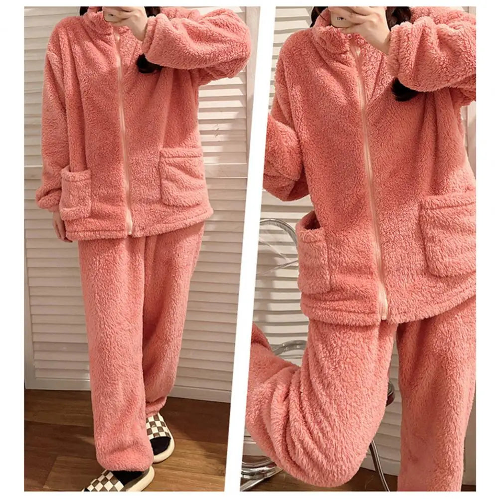 Women Pajama Set Thickened Coral Fleece Pijama Night Suits Warm Plush Pajama Loung Sleepwear Autumn Winter Soft Warm Sleepwear