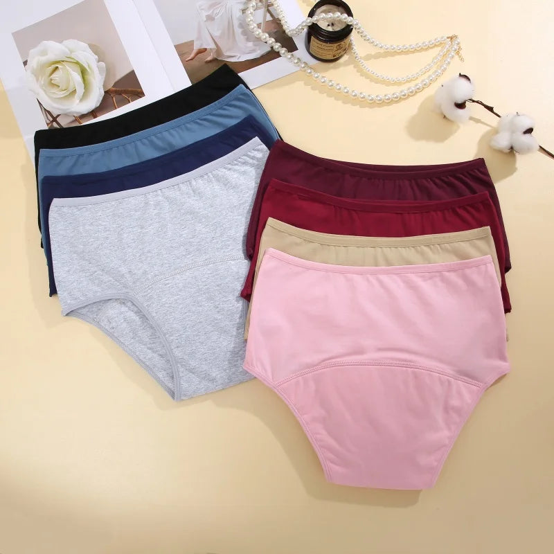 3Pcs/Set Cotton High Waist Physiological Panties For Women Solid Color Leakproof Breathable Underwear Menstrual Period Lingerie