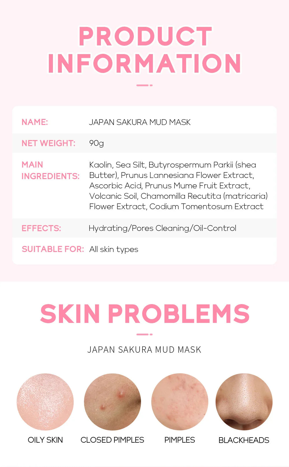 LAIKOU Japan Sakura Clay Mask Deep Cleansing Skin Mud Korean Face Mask Oil Control Shrink Pores Skin Care 80g
