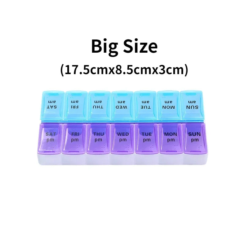 Weekly Pill Box Organizer Cases Portable Pillbox 7 Days 14 Grids Pills Container Storage Tablets Vitamins Medicine Fish Oils