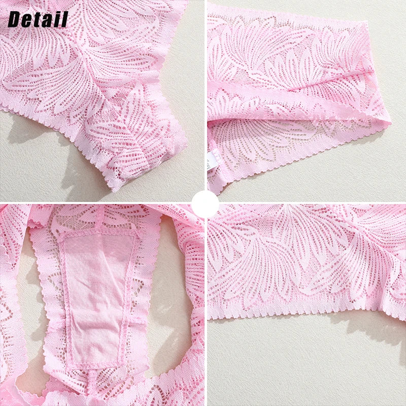 6pcs Women's Sexy Lace Breathable Panties Seamless High Waist Transparent G-String Solid Color Hollow Breathable Underwear S-XXL