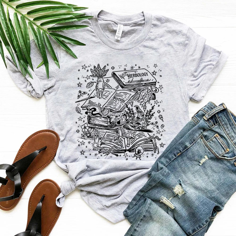 Vintage Herbology Witchcraft Shirt Herbology Plants T-Shirt Magcal Wizard Botanical Plant Lover Tees Fantasy Book Fandom Merch