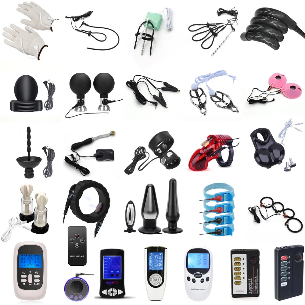 Taser Electro Stimulation Massage Masturbation Pulse Anal Butt Plug Penis Ring Nipple Sucker Clamp Massage Gloves/Pad E-stim Toy