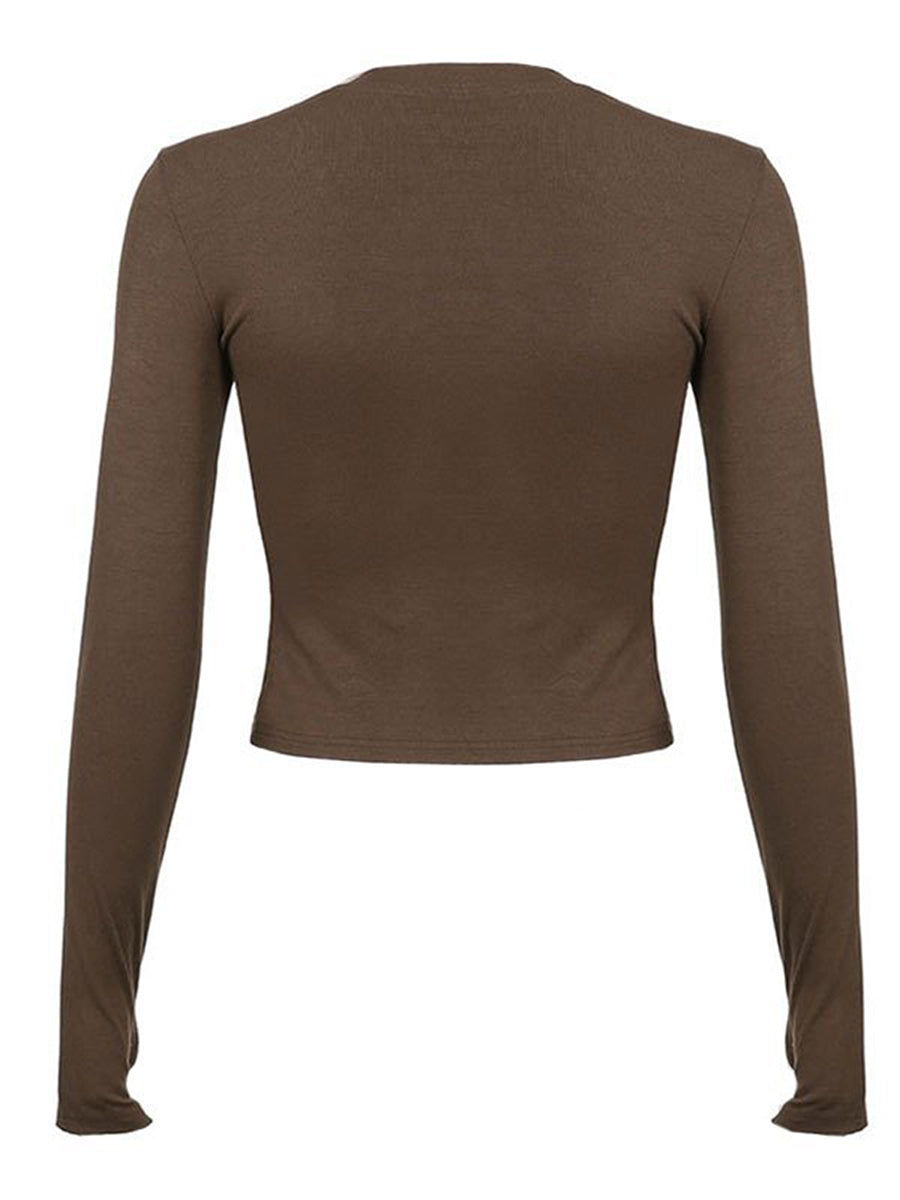 Women Casual Thumb Hole Shirt Trendy  Fit Long Sleeve Round Neck Tops Summer Solid Color Tee