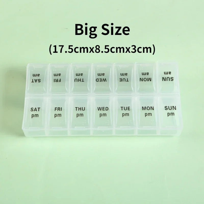Weekly Pill Box Organizer Cases Portable Pillbox 7 Days 14 Grids Pills Container Storage Tablets Vitamins Medicine Fish Oils