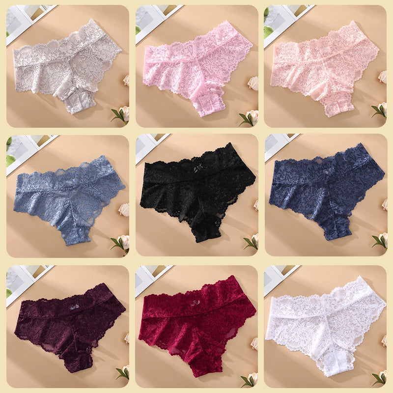 6pcs/SET Women Sexy Lace Splicing Panties High Waist Plus Size Seamless Briefs Hollow Comfortable And Breathable Lingerie S-XXL