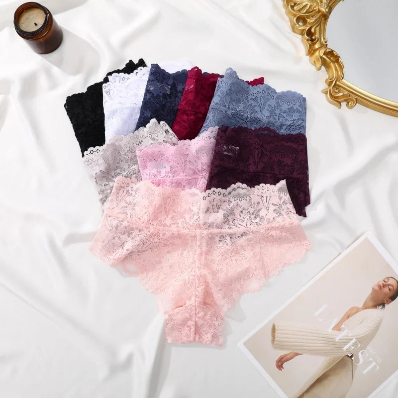 6pcs/SET Women Sexy Lace Splicing Panties High Waist Plus Size Seamless Briefs Hollow Comfortable And Breathable Lingerie S-XXL