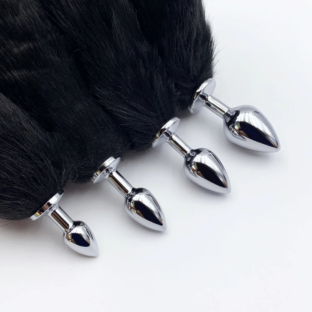 4 Sises Fox Tail Anal Plug Role-playing Prostate Massager Anus Training Dog Tail Butt Plug Dildo Adult Toys for Couple Women Men