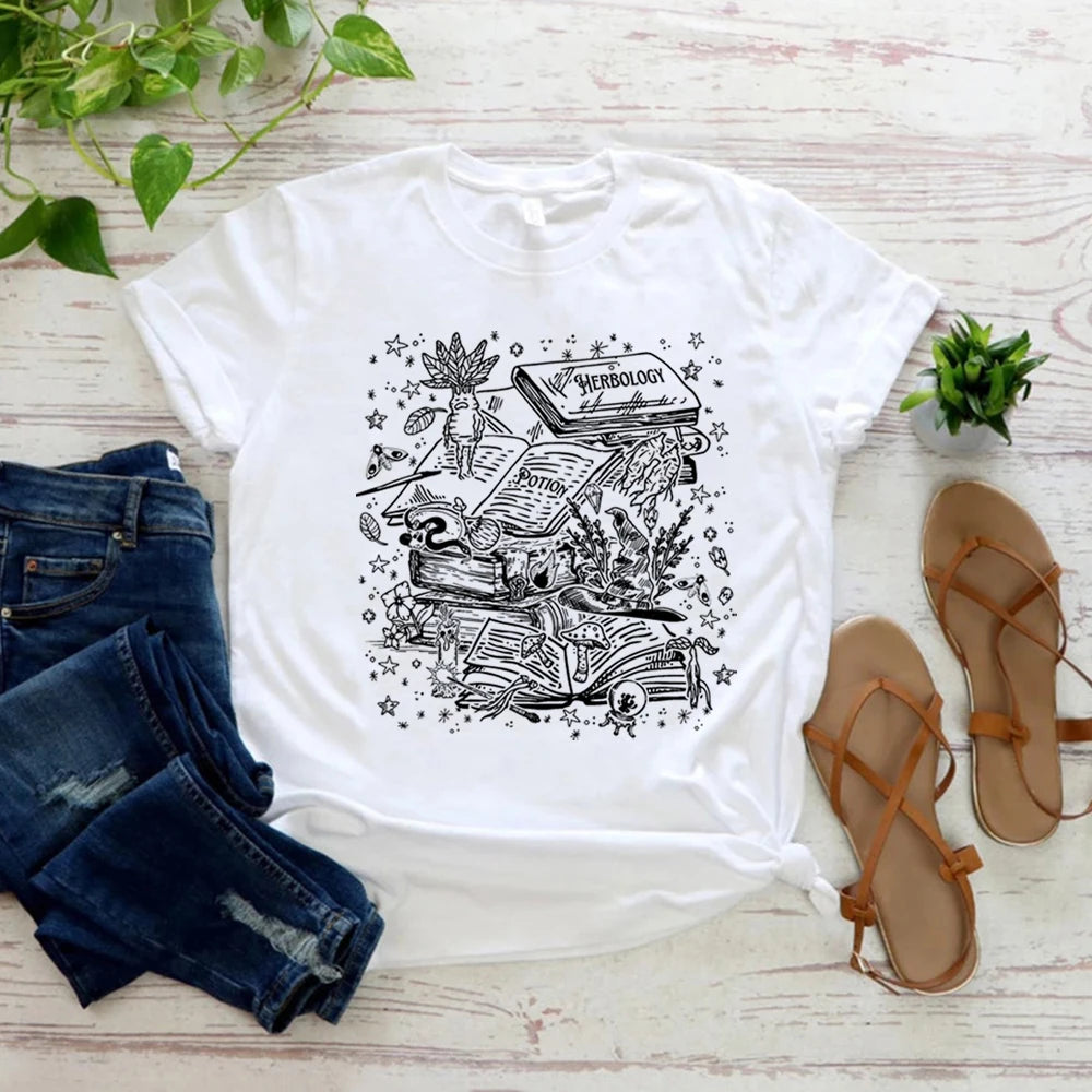 Vintage Herbology Witchcraft Shirt Herbology Plants T-Shirt Magcal Wizard Botanical Plant Lover Tees Fantasy Book Fandom Merch