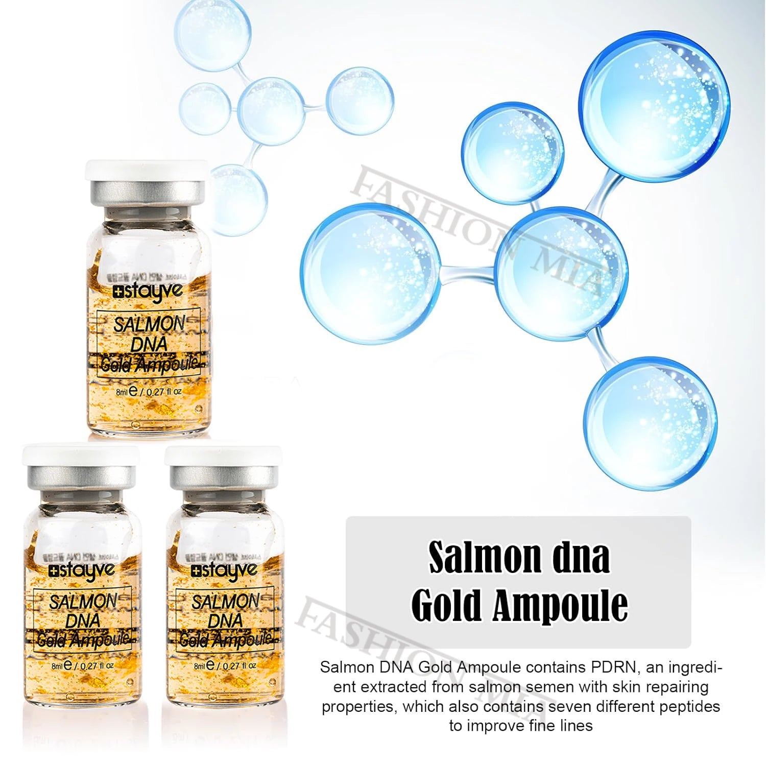 Korea Stayve 8ml Face Natural Salmon DNA Gold Ampoule Booster Serum Kit Whitening Moisturizing Rejuvenation SkinCare