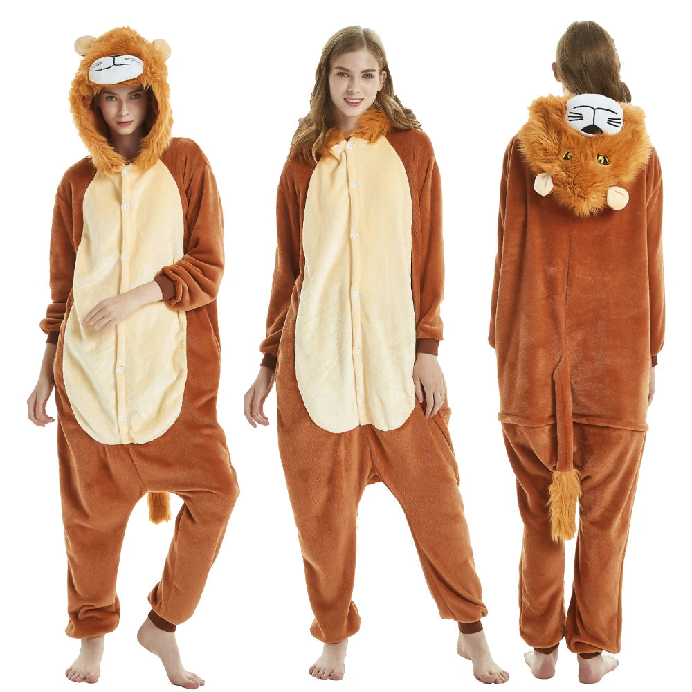 Animal Onesies Kigurumi Unicorn Pajamas Set Women Winter Overall Flannel Cartoon Cosplay Sleepwear Jumpsuit Men Homewear Pijama