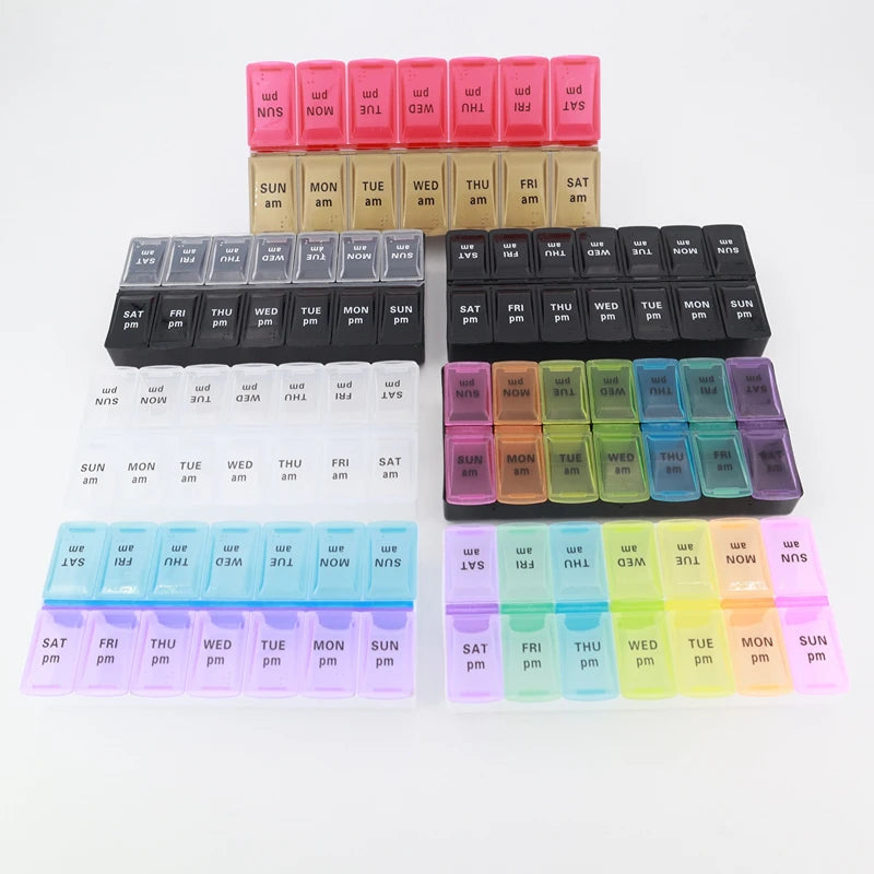 Weekly Pill Box Organizer Cases Portable Pillbox 7 Days 14 Grids Pills Container Storage Tablets Vitamins Medicine Fish Oils