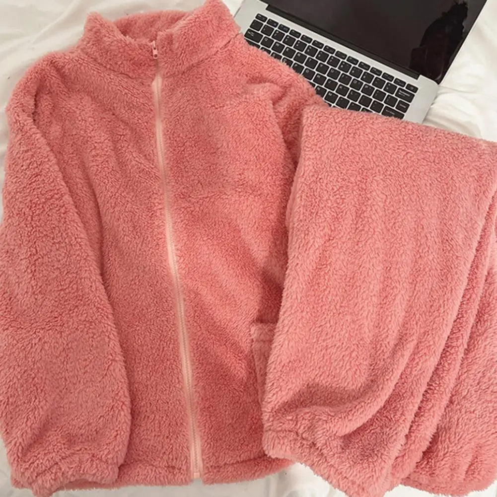 Women Pajama Set Thickened Coral Fleece Pijama Night Suits Warm Plush Pajama Loung Sleepwear Autumn Winter Soft Warm Sleepwear