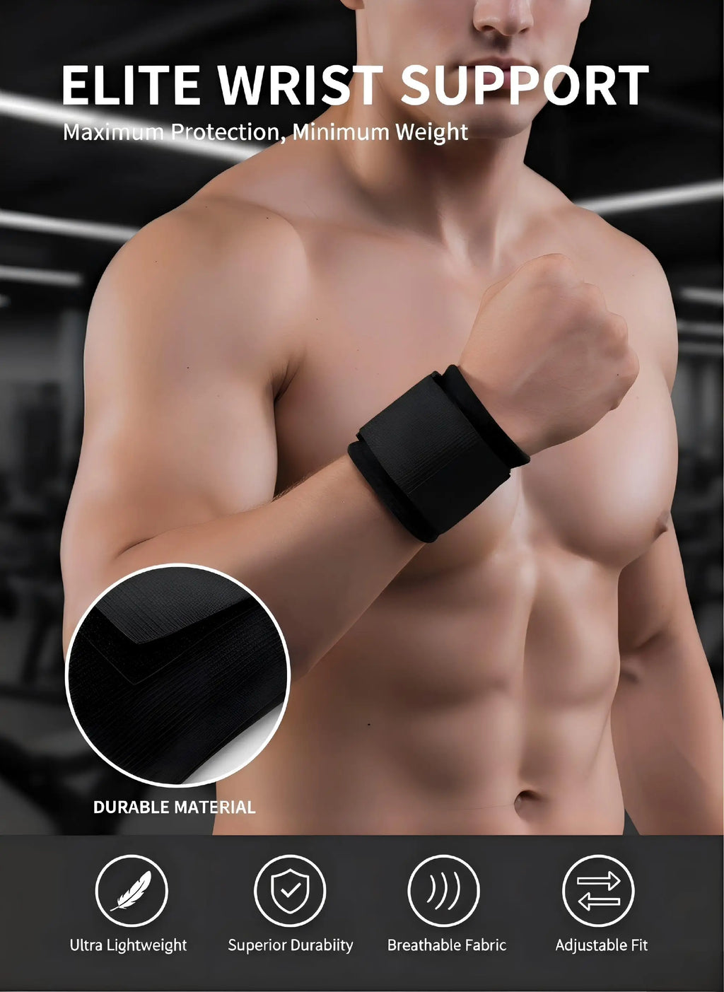 1PC Lightweight Adjustable Wrist Support Brace for Weightlifting Squat Kettlebell Outdoor Cycling - Protective Fitness Wristband