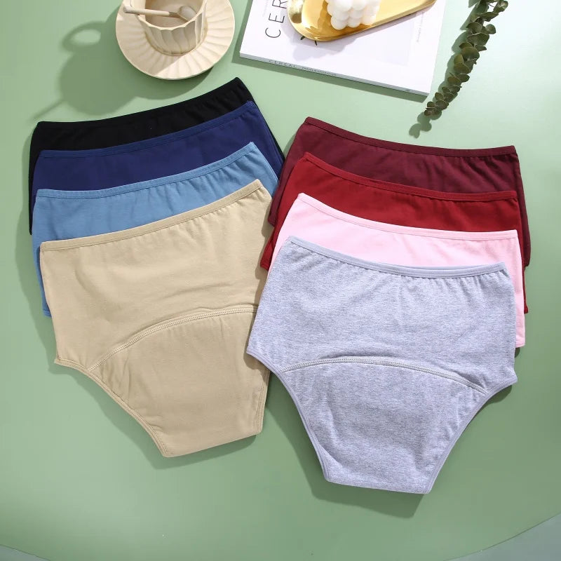 3Pcs/Set Cotton High Waist Physiological Panties For Women Solid Color Leakproof Breathable Underwear Menstrual Period Lingerie