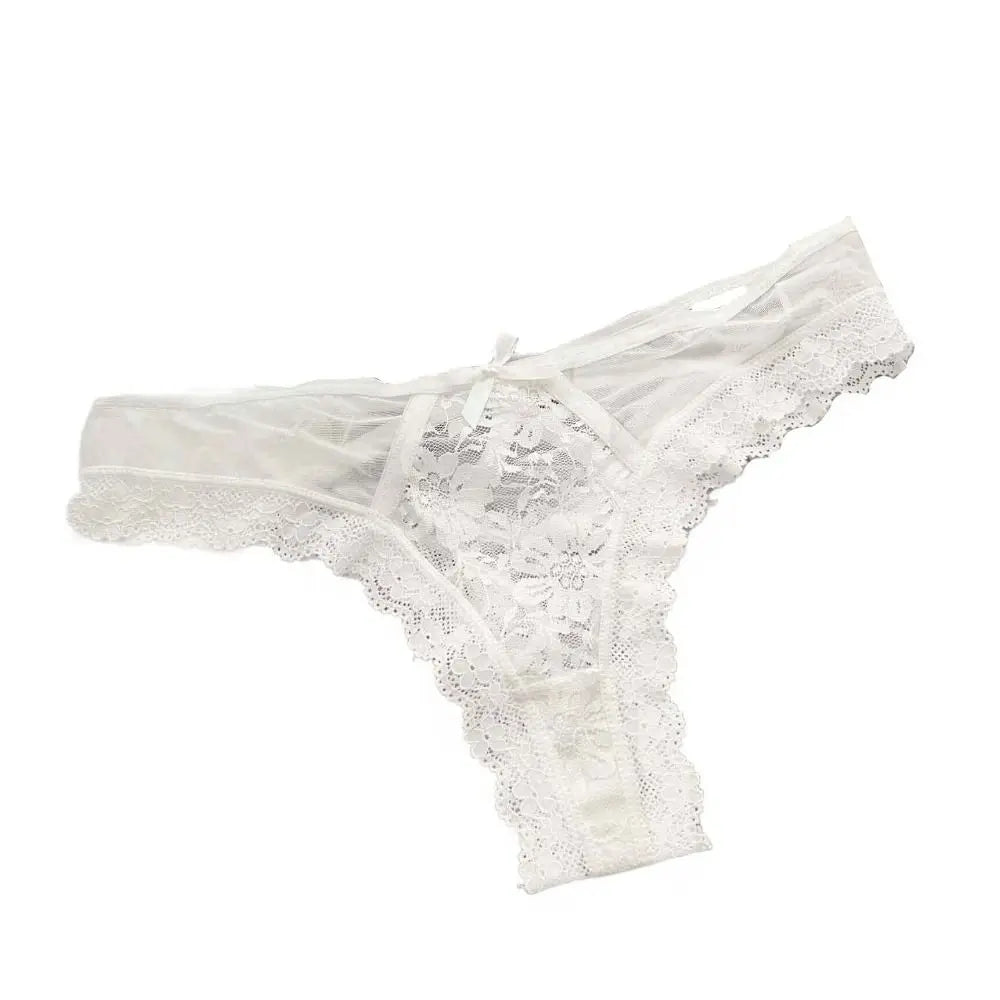 Patchwork Mesh Floral Bowknot Panties Thong Hollow Out Lace Flower Transparent Briefs Cotton Crotch Female Lingerie Lady