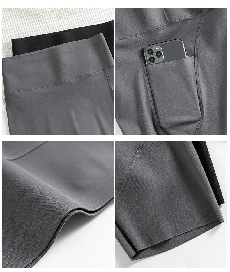 BIVIGAOS Side Pocket Biker Sharkskin Shorts Leggings Women Summer High Waist Thin Slim Skinny Yoga Running Sport Cycling Shorts