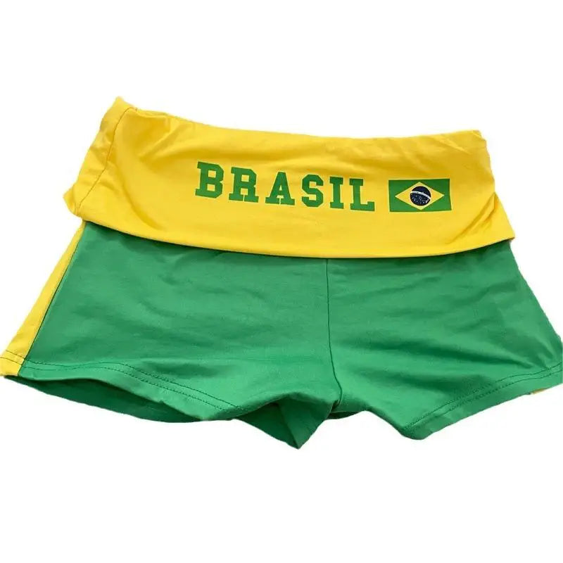 Gothic Women's Green Shorts Brazil Embroidery Casual Wide Leg Pants Patchwork Elastic Waist Biker Shorts Y2k Clothes 2024 Summer