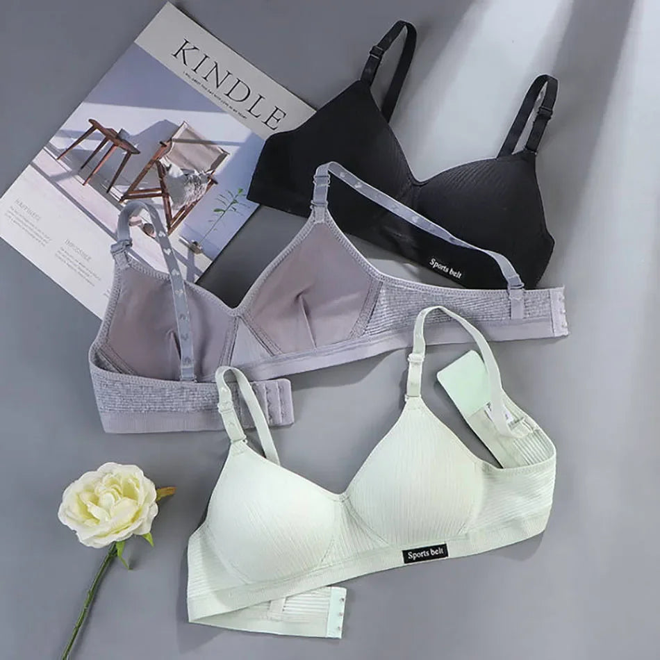 Cotton Women's AB Cup Bra Underwear Wireless Gathering Comfortable V-Bra Women's Upward Push Underwear