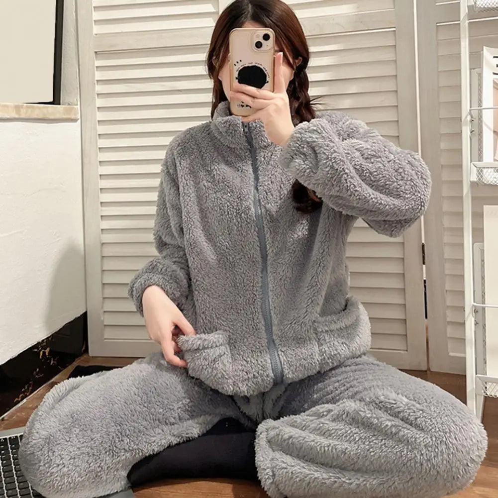 Women Pajama Set Thickened Coral Fleece Pijama Night Suits Warm Plush Pajama Loung Sleepwear Autumn Winter Soft Warm Sleepwear