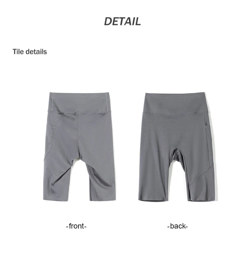 BIVIGAOS Side Pocket Biker Sharkskin Shorts Leggings Women Summer High Waist Thin Slim Skinny Yoga Running Sport Cycling Shorts