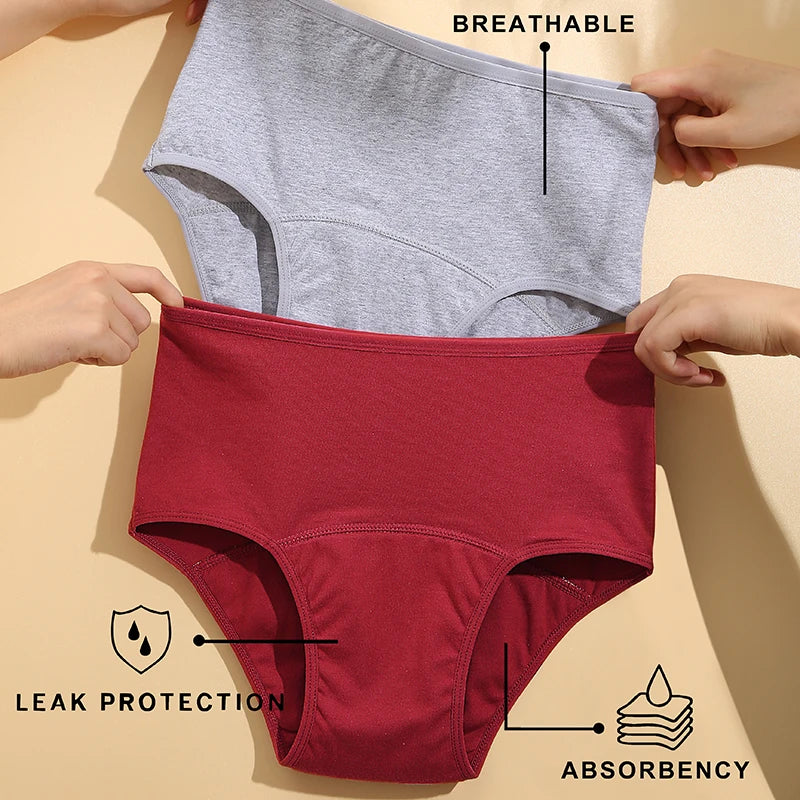 3Pcs/Set Cotton High Waist Physiological Panties For Women Solid Color Leakproof Breathable Underwear Menstrual Period Lingerie