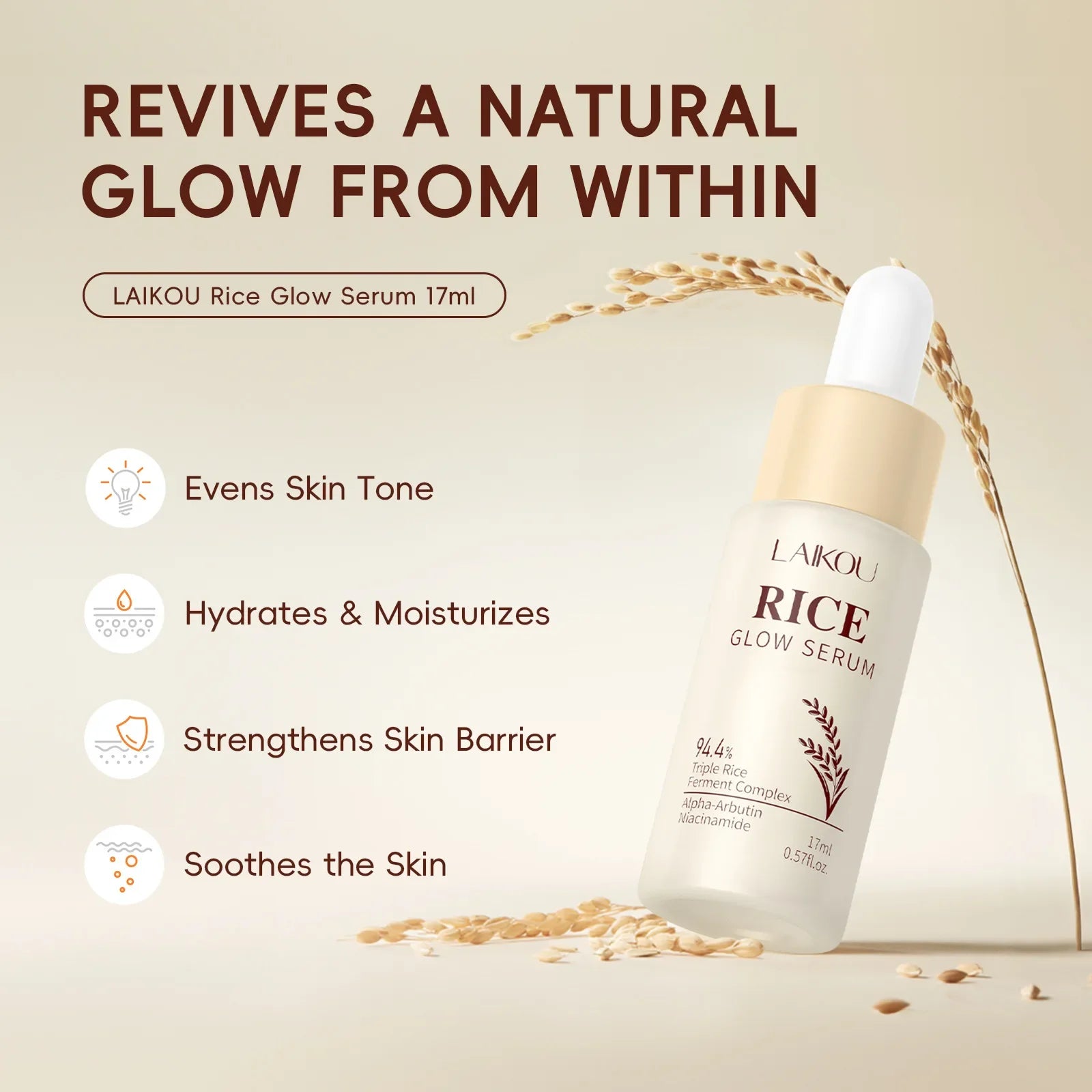 Rice Glow Facial Essence 17ml Hydrating Moisturizer Nourishes Brightens Skin Tone Natural Extract Serum Sensitive Skin