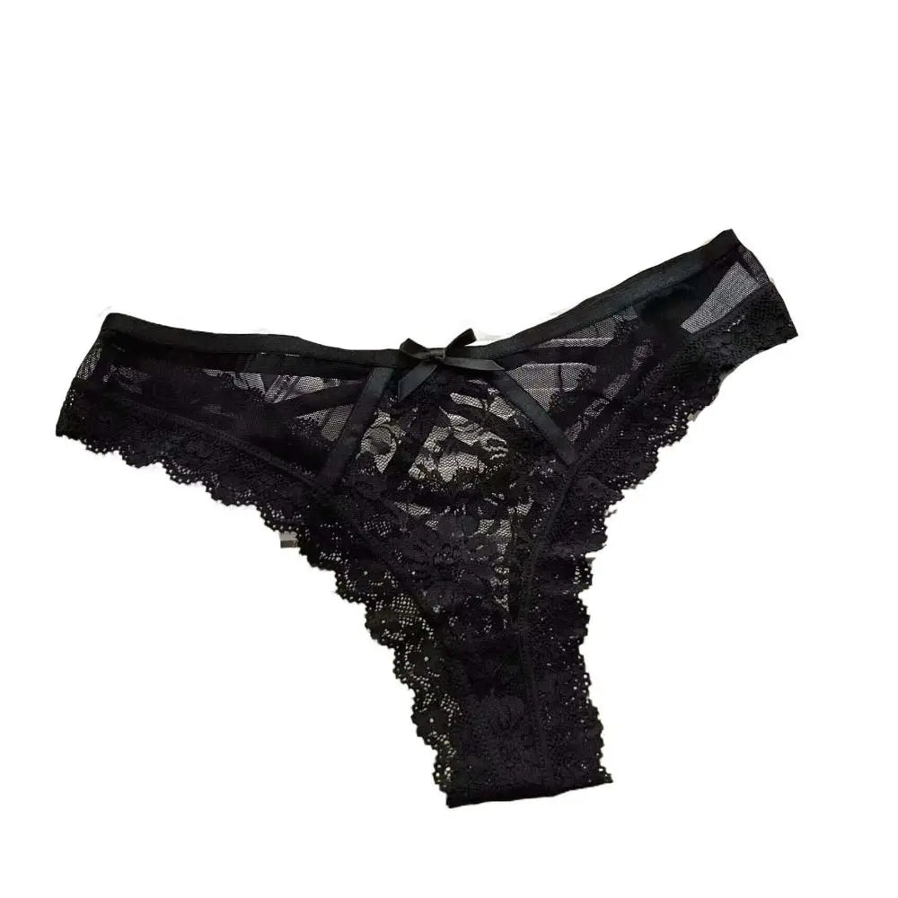 Patchwork Mesh Floral Bowknot Panties Thong Hollow Out Lace Flower Transparent Briefs Cotton Crotch Female Lingerie Lady