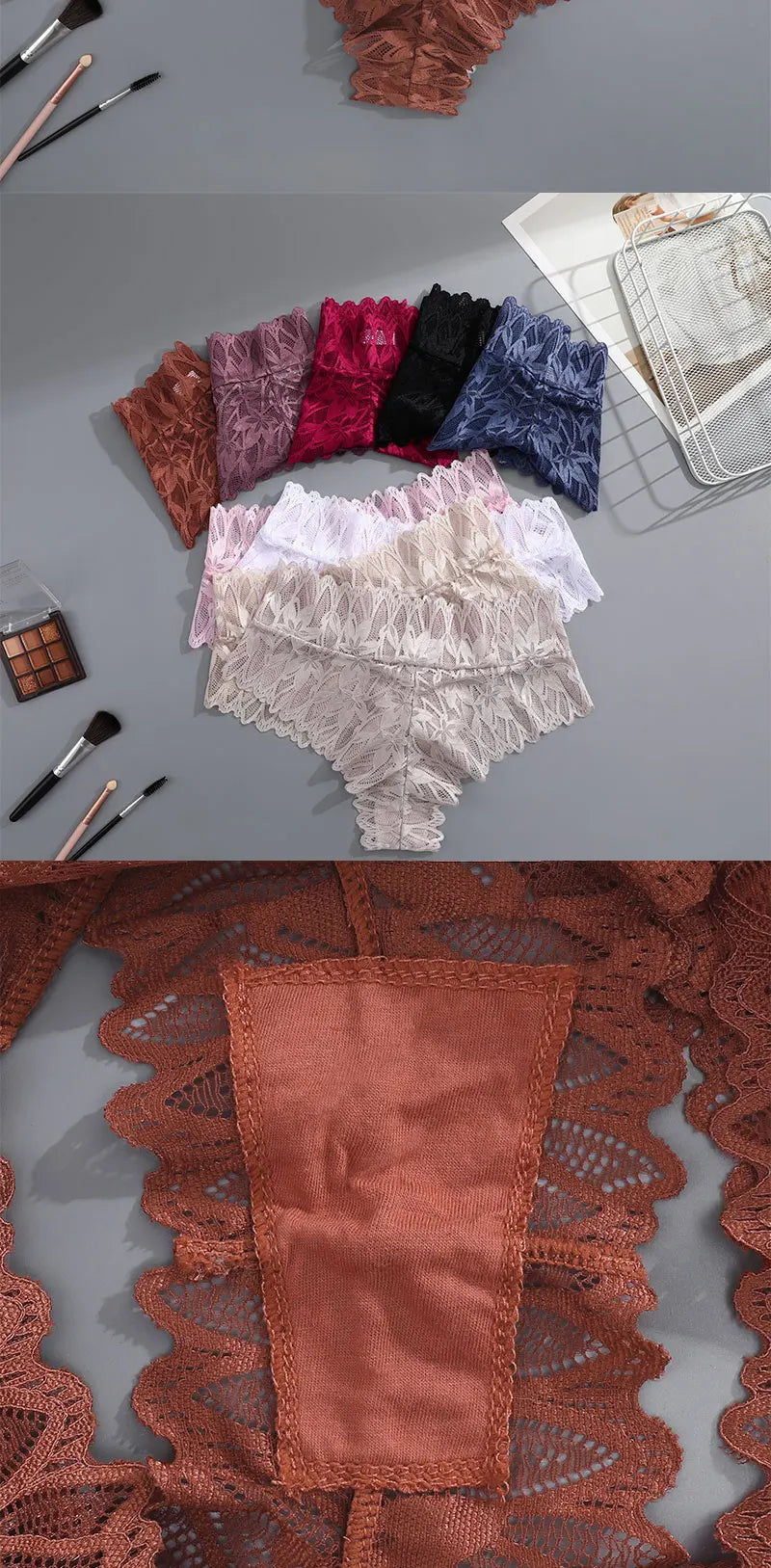 4PCS Women Floral Lace Panties Sexy Perspective G-String High Waist Solid Color Underpants Female Breathable Intimates Lingerie