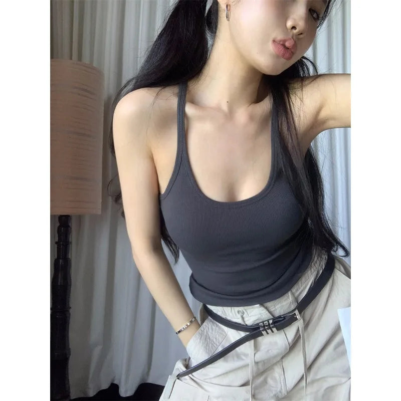 1pcs Summer Women Solid Color Basic Ribbed Knitted Tank Top Vintage Sleeveless Camis Cool Girls Streetwear Sexy Tees S-2XL