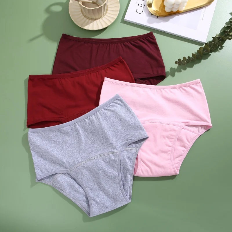3Pcs/Set Cotton High Waist Physiological Panties For Women Solid Color Leakproof Breathable Underwear Menstrual Period Lingerie