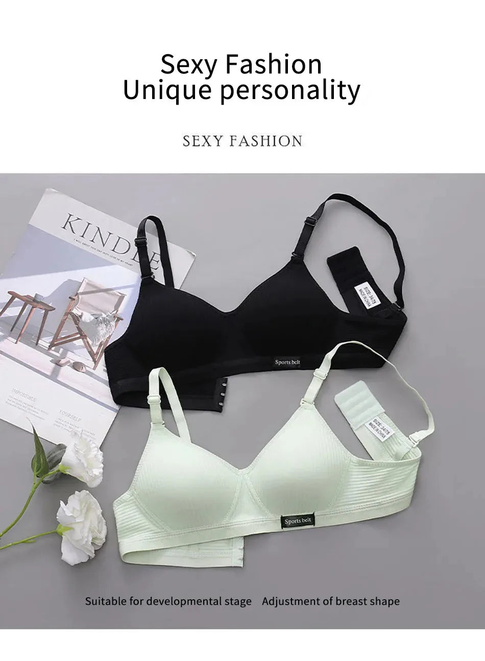 Cotton Women's AB Cup Bra Underwear Wireless Gathering Comfortable V-Bra Women's Upward Push Underwear
