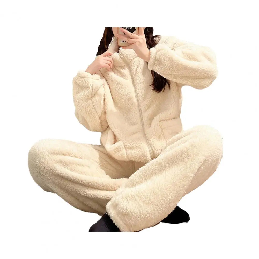 Women Pajama Set Thickened Coral Fleece Pijama Night Suits Warm Plush Pajama Loung Sleepwear Autumn Winter Soft Warm Sleepwear