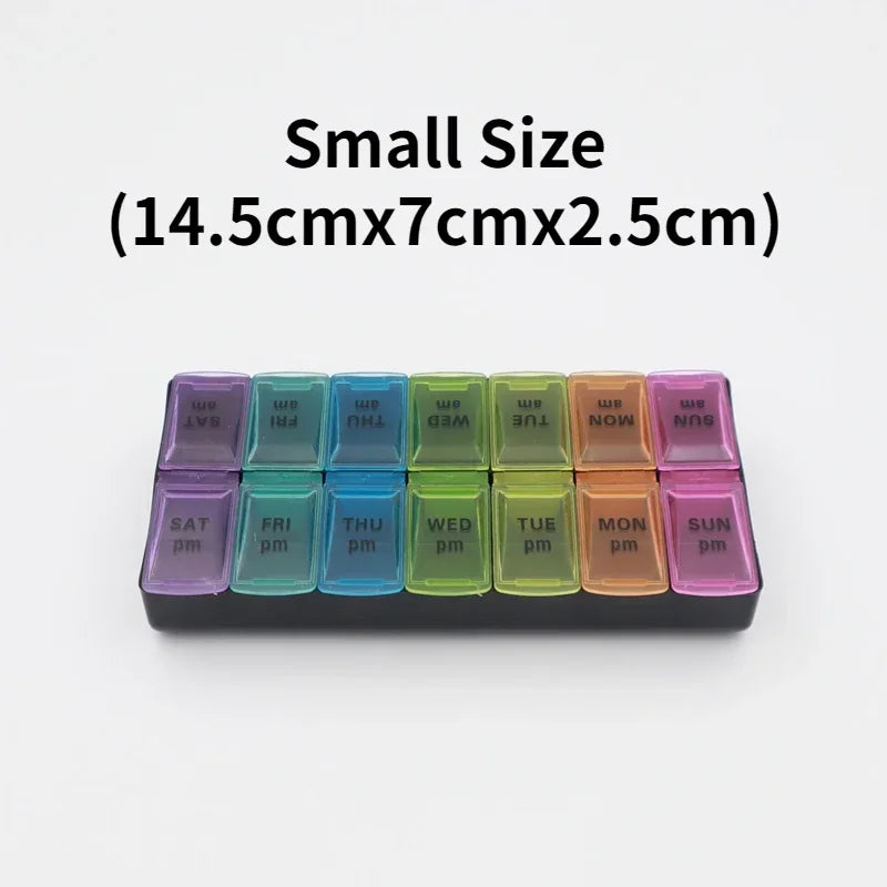 Weekly Pill Box Organizer Cases Portable Pillbox 7 Days 14 Grids Pills Container Storage Tablets Vitamins Medicine Fish Oils