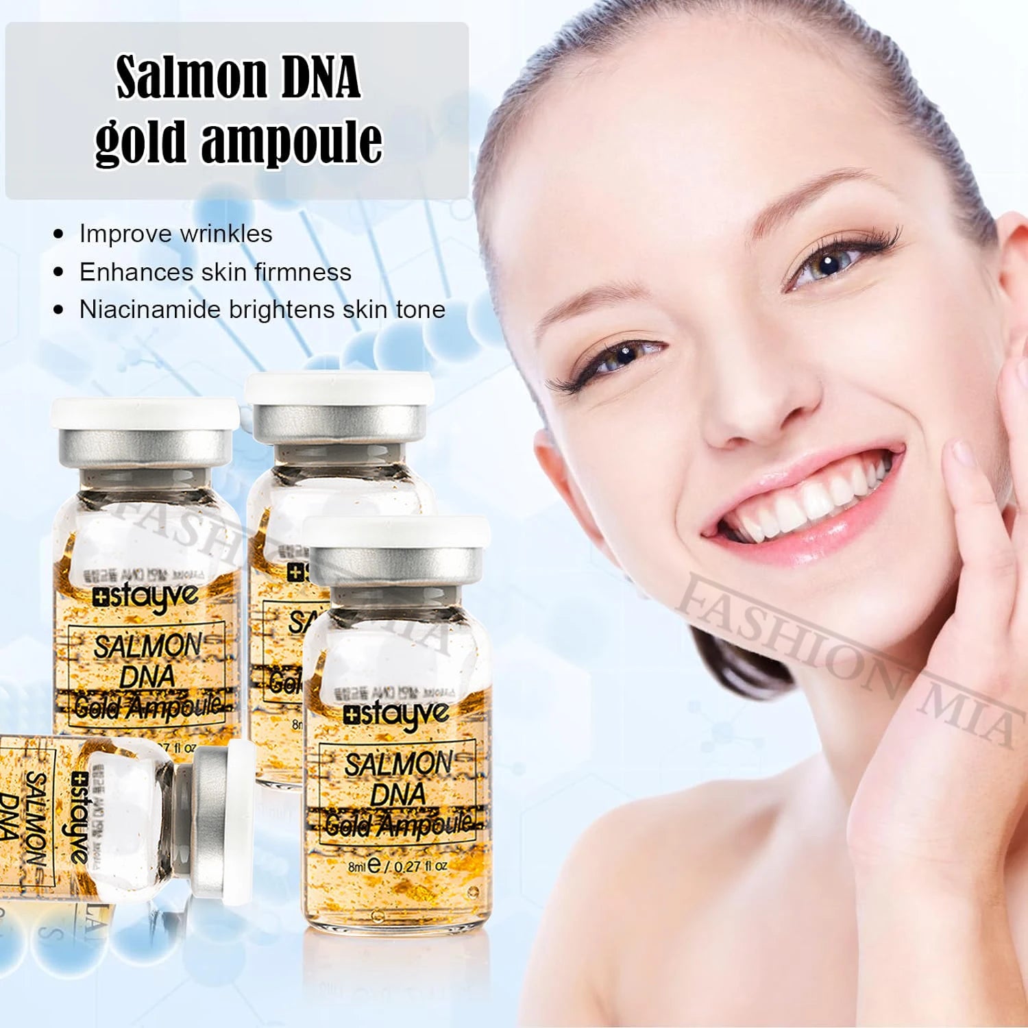 Korea Stayve 8ml Face Natural Salmon DNA Gold Ampoule Booster Serum Kit Whitening Moisturizing Rejuvenation SkinCare