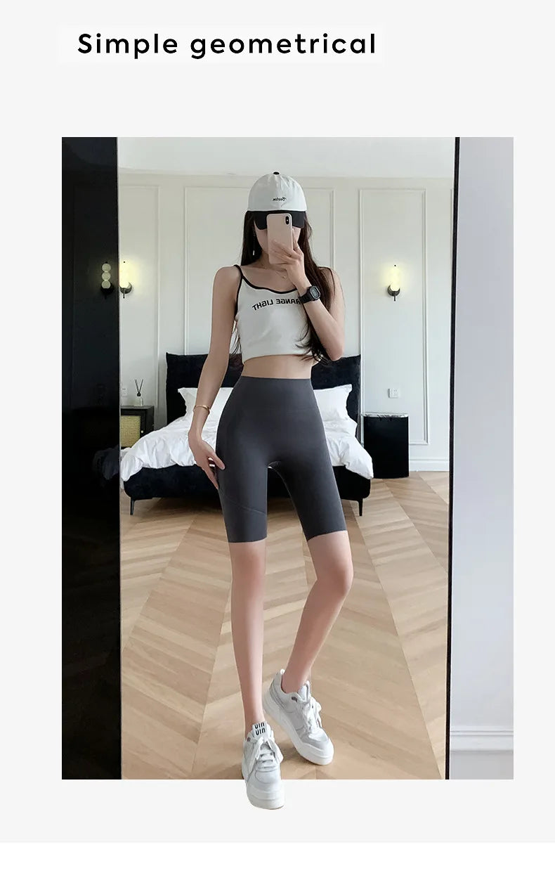 BIVIGAOS Side Pocket Biker Sharkskin Shorts Leggings Women Summer High Waist Thin Slim Skinny Yoga Running Sport Cycling Shorts